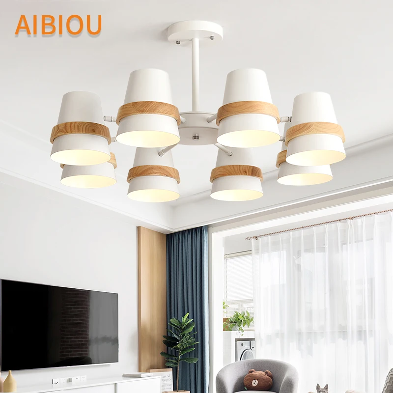 

AIBIOU 8 Lights Chandelier With Matel Lampshades For Living Room 6 Light Bedroom Lighting 3 White Dining Lamp 6 White Lustres