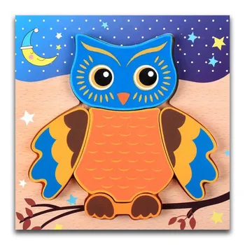 

Baby Wooden 3D Puzzle Jigsaw Wooden Toys For Children Cartoon Owl Animal Puzzle Intelligence Kids Educational