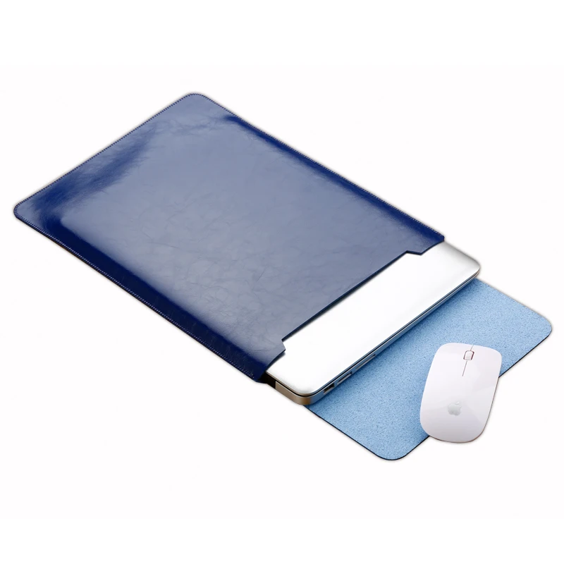Мягкая сумка с мышкой, чехол для ноутбука Xiaomi Macbook Air 12 13, чехол retina Pro 13,3 15 15,6, модная кожаная сумка для ноутбука - Цвет: blue