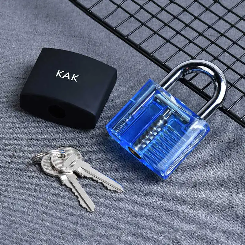 KAK Padlock with keys Locksmith Tools Visible Cutaway Training Practice Lock Pick Broken Key Removing Hooks Hand Tools Hardware - Цвет: PL1-B-Blue-K(C)