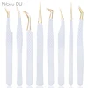 Stainless Steel White-gold Tweezers For Eyelash Extension Anti-Static Eyebrow Eyelashes High Precision Tweezer Makeup Tools 1