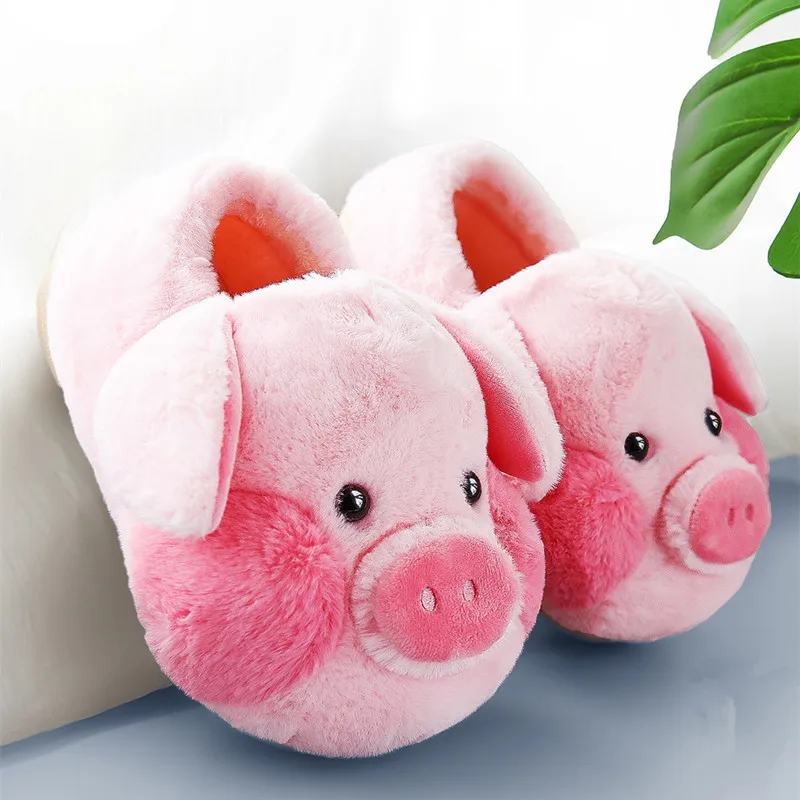 Cotton Plush Home Slippers Women's Man Winter Over Heel Home Thick Bottom Plush Indoor Lovely Cartoon Animal Anti Slip Slipper