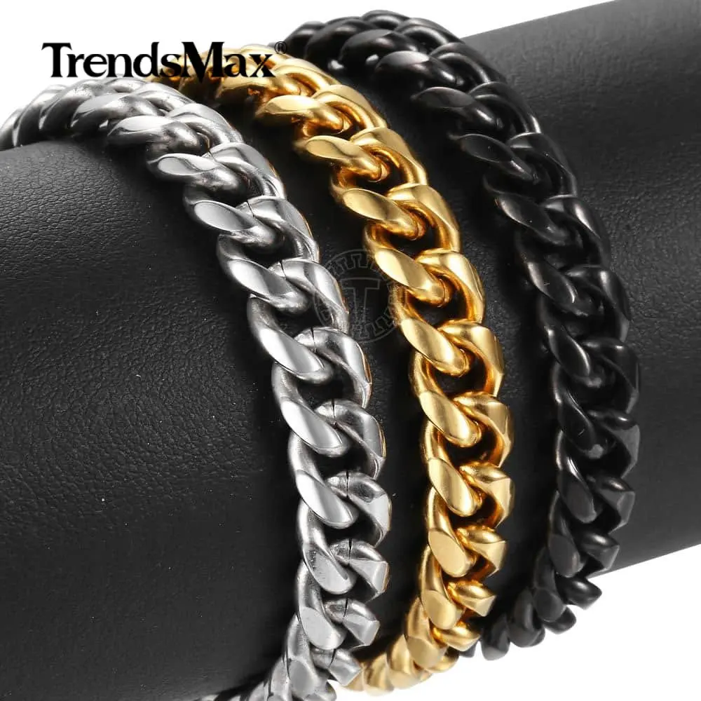 

6/9/11mm Bracelet for Men Women Silver Color Gold Color Black Stainless Steel Curb Cuban Link Chain Male Jewelry 8-10inch KBM168