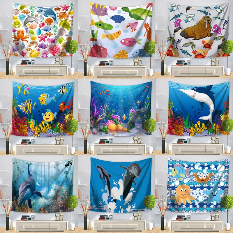 Home Furnishing Marine Life Tapestry Octopus Shark Wall Hanging Sandy Beach Picnic Throw Rug Blanket Camping Tent Sleeping Pad | Дом и сад