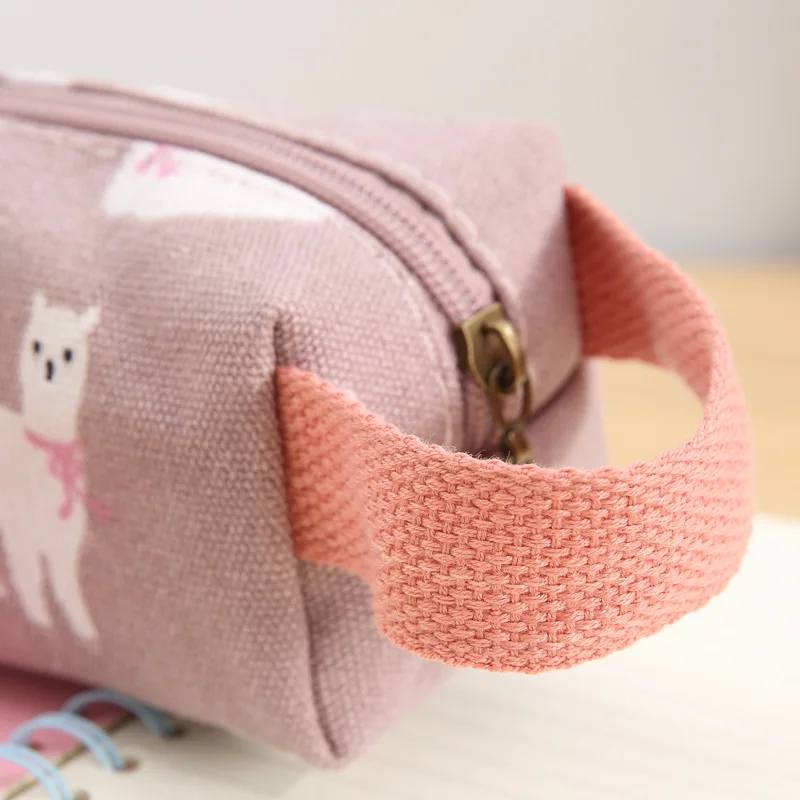 Kawaii Pencil Case Animal Pattern Canvas School Stationery for Girl