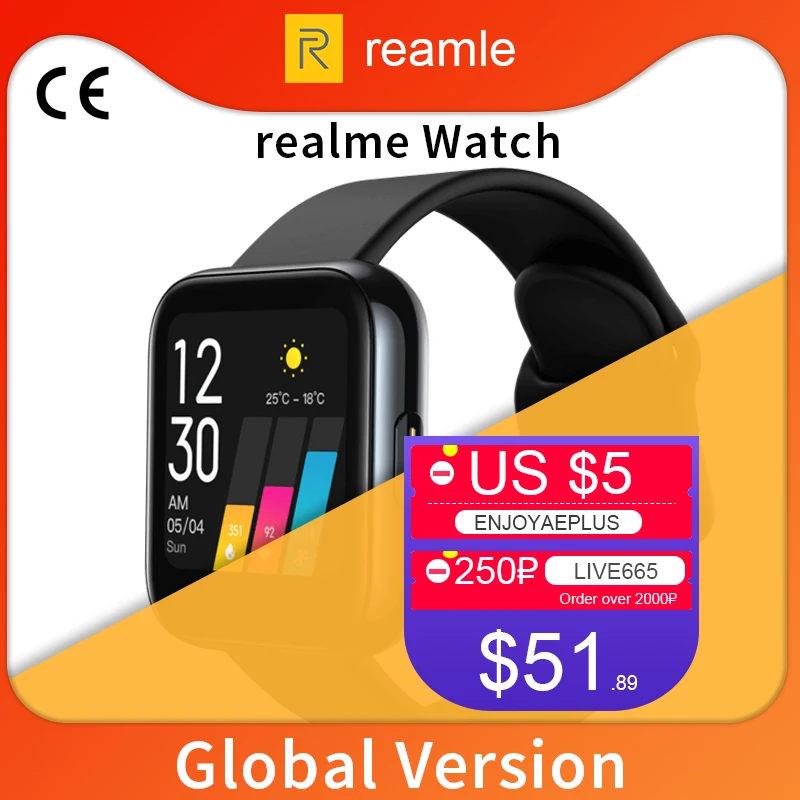  Глобальная версия realme Смарт-часы с пульсометром и кислородом 1,4 дюйма большой сенсорный экран 14 Спортивная модель IP68 водонепроницаемы…