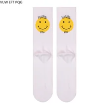 Носки для мальчиков и девочек в стиле хип-хоп, уличная мода, персональный рисунок смайлика, белые хлопковые текстильные носки для мужчин и женщин