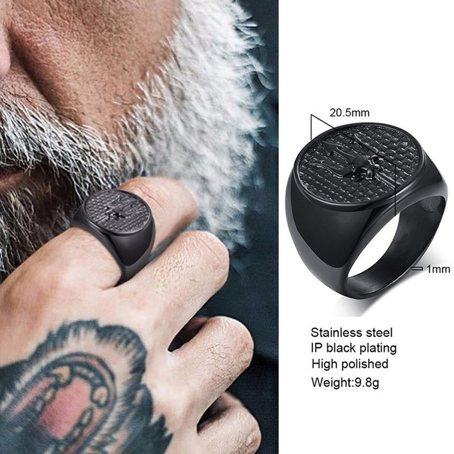 Steel Celtic Triple Knot Rune Signet Ring Men Viking Jewelry