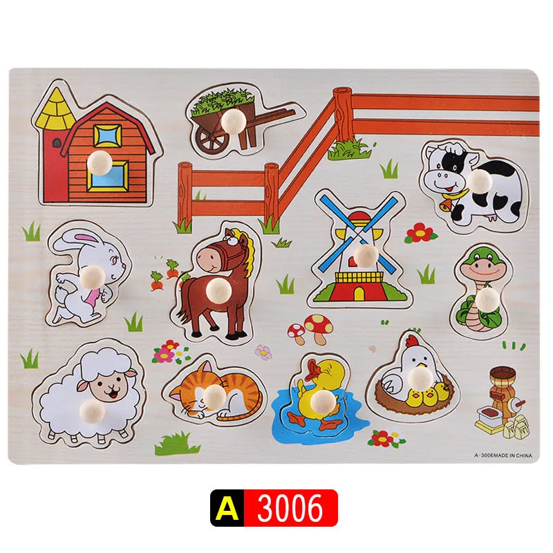 Big Size Baby Montessori Wooden Puzzle Hand Grab Board Set Educational Toys Infantil Cartoon number letter Math Puzzle kids Gift 30