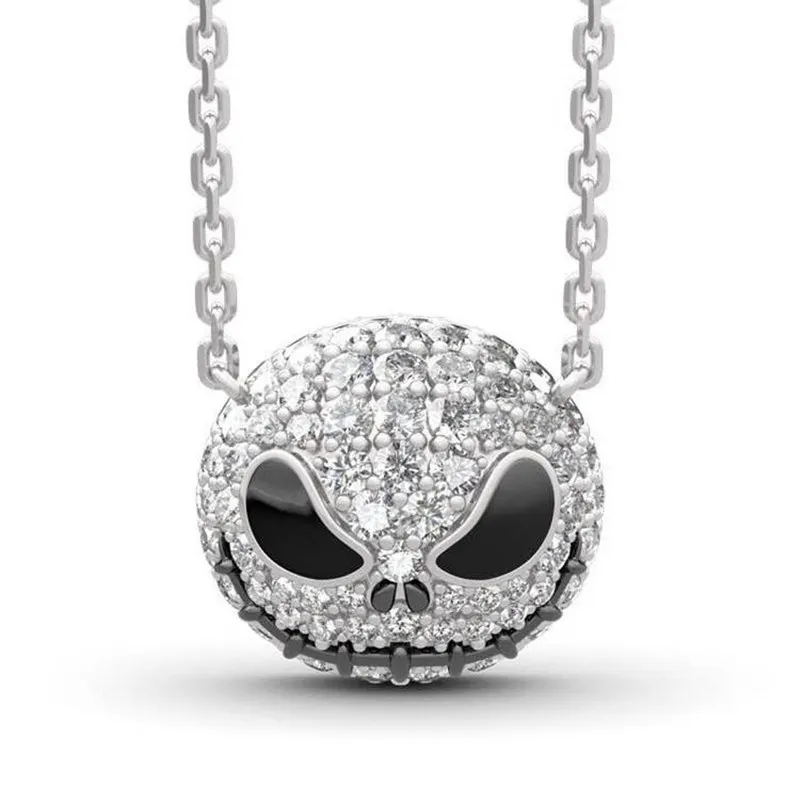 

Nightmare before Christmas Necklace Silver Pumpkin King Jack Halloween Necklaces Gothic Crystals Death Skull Choker for Women