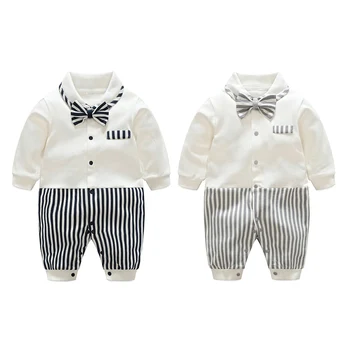 

Kids Bodysuit With Bowknot Hot 2019 Infant Baby Clothes Boys Jumpsuit Gentleman Stripe Long Sleeve Rompers