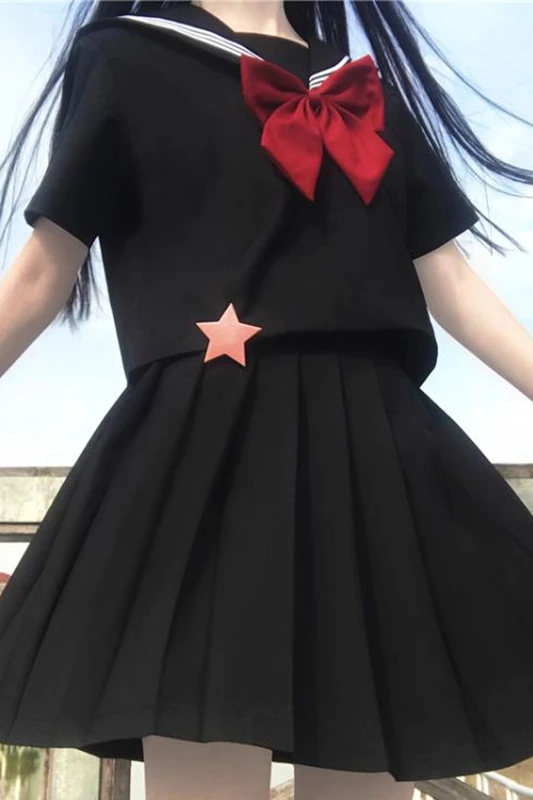 New Summer Japanese Student Diablo Series Short-Sleeved Shirt JK Uniforms Sailor Pleated Skirt Set school girl uniform