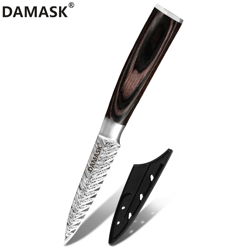 3.5 inch paring Дамасские высококачественные кухонные ножи с цветной деревянной ручкой, нож для нарезки Santoku, острый край, нож для повара из нержавеющей стали - Цвет: 3.5 inch paring