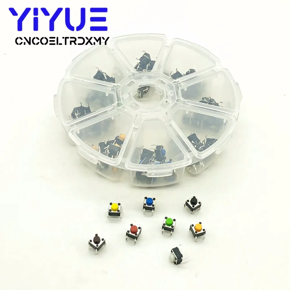 8 Colors 80Pcs 665 Tact Switch Tactile Push Button Switch Kit, Induction cooker Keys Tact ONOFF 6X6X5mm