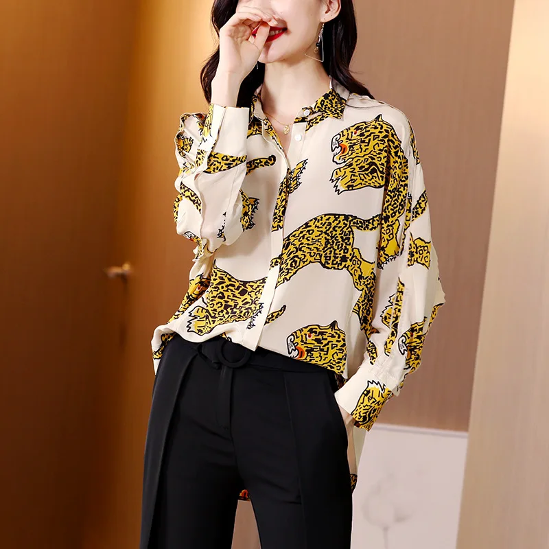 Yellow Contrast Color Silk Shirts 2020 Spring and