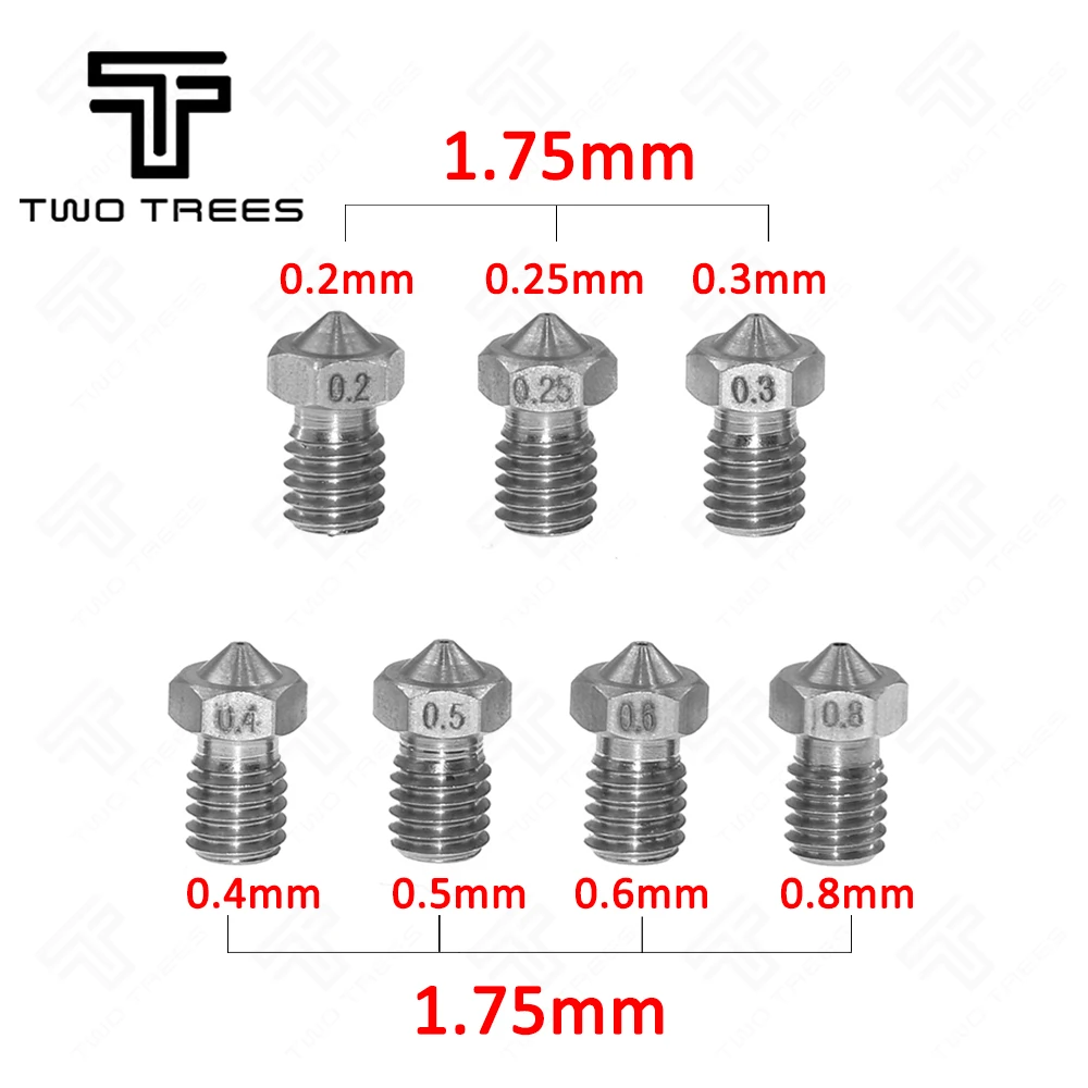 5 шт./лот V5 V6 насадки из нержавеющей стали для E3D0.2/0,25/0,3/0,35/0,4/0,5/0,6/0,8 мм 1,75 мм нить латунные 3D-принтеры часть