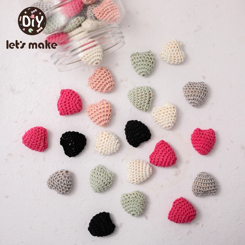 Crochet Heart Bead Pacifier Chain Accessories Beech Beads BPA Free Baby Care Teether Can DIY Pacifier Chain 10Pcs