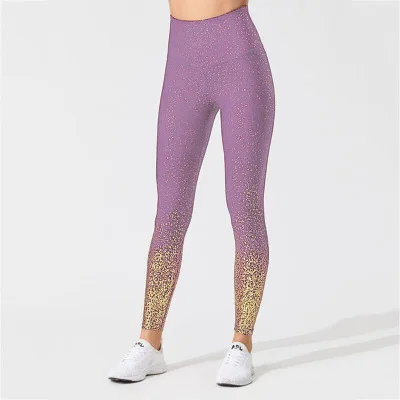 Женские расшитые блестками с высокой талией для йоги леггинсы для фитнеса блестящие Беговые Спортивные штаны брюки - Цвет: purple