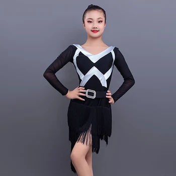 

Latin Dance Wear Kids Clothes Girls Dance Dress Children Fringe Dress Practice Clothing Performance Suit Stage Show Dress 3476