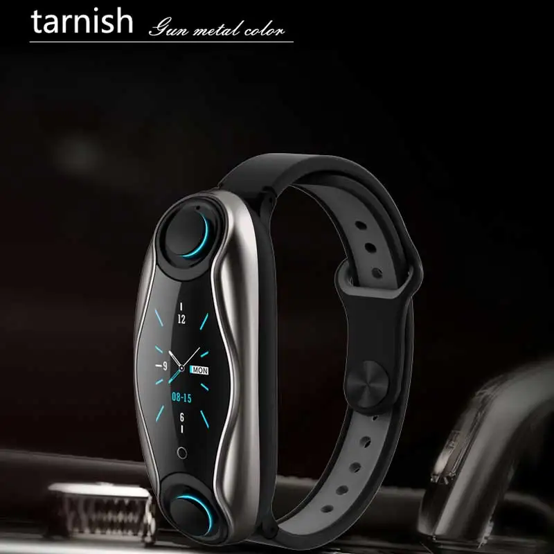 grey T90 фитнес-браслет Bluetooth 5,0 с беспроводными наушниками IP67 водонепроницаемые Смарт-часы Wome для мужчин смарт-браслет для телефона Android IOS - Цвет: grey