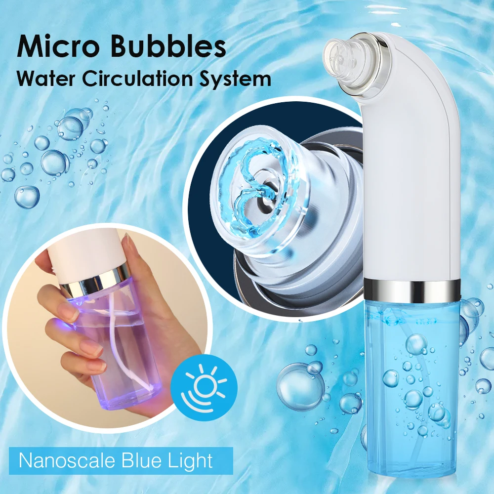 Electric Small Bubble Blackhead Remover ,USB Rechargeable Vacuum SuctionWater Cycle Pore Cleaner ,Acne Pimple Black Head Extractor, Blackhead Removal ,Facial Cleaner Tool,Face Skin Care Tools with 3 Adjustable Suction Levels & 6 Replaceable Suction Heads