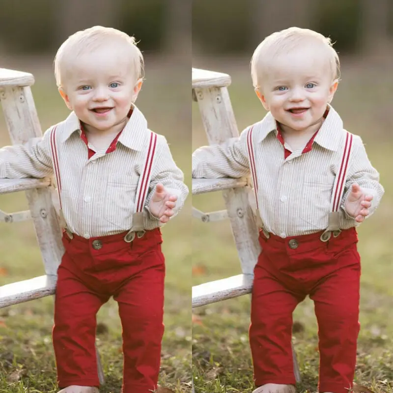 

Pudcoco 2Pcs Infant Baby Boys Clothes Tops Shirt Bib Pants Gentleman Xmas Outfit Set