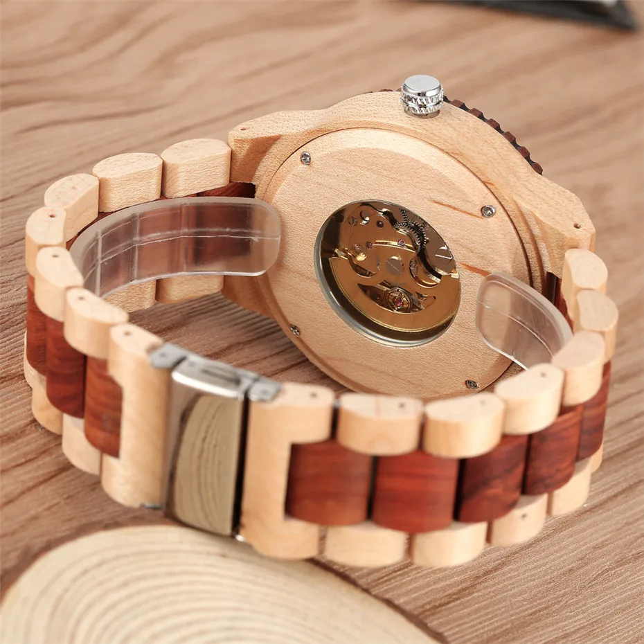 Roman Numerals Display Wooden Men Watch Automatic Mechanical Wood Bangle Wristwatch Self-Winding Luxury Male Clock New