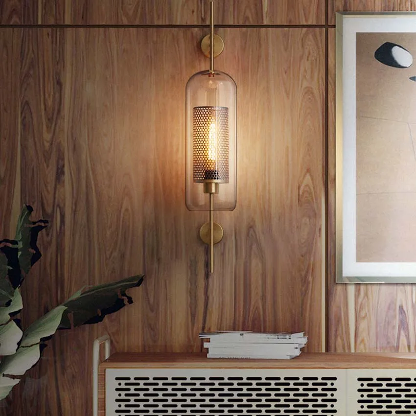 Промышленный Ретро Стеклянные Настенные светильники металлическая сетка Творческий Лофт Кухня ресторан спальня гостиная лестничный коридор бра, настенные светильники