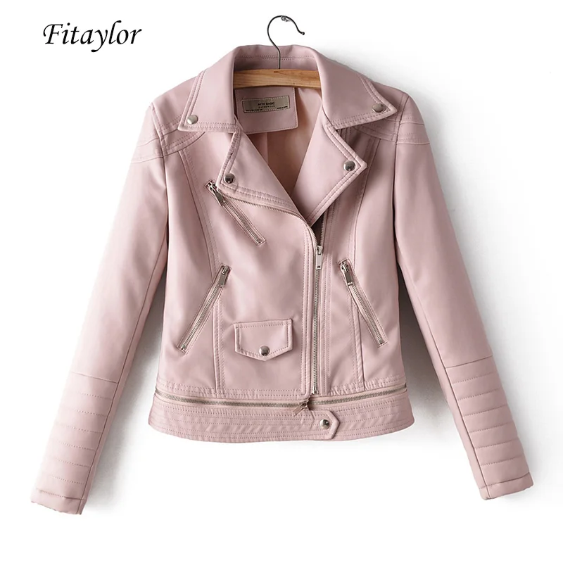 

Fitaylor Autumn Faux Soft Leather Jacket Women Coats Rivet Zipper Black Red Punk Basic Jackets Hem Detachable Faux Pu Outwear