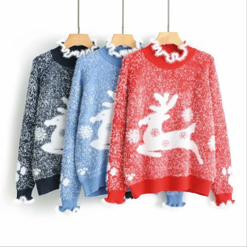 

Ugly Christmas Sweaters Snowflake Imitation Mink Velvet Net Red Christmas sweater Women's Wild Oversize Knit Sweater Tops