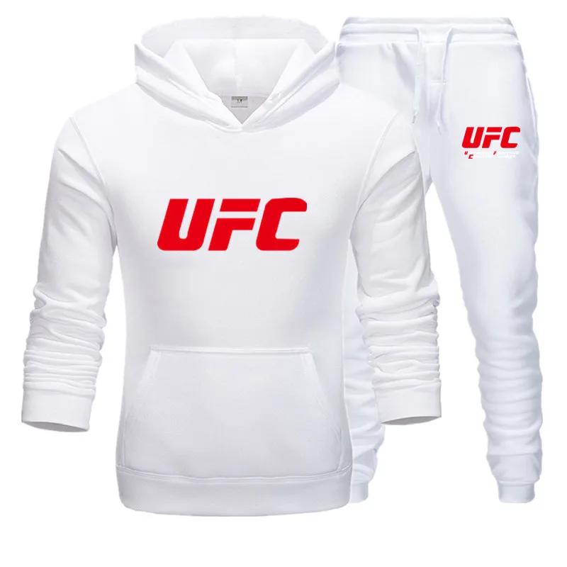 Новинка, UFC, Осень-зима,, мужские комплекты, толстовка+ штаны, два предмета в комплекте, повседневный спортивный костюм, мужская спортивная одежда - Цвет: White-R