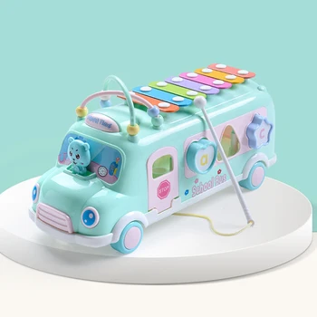 

8PCS/Set Multifunction Early Educational Car Toys Baby Learning Music 5 in 1 Bus Plastic Blocks Round Beads Kids Birthday Gift