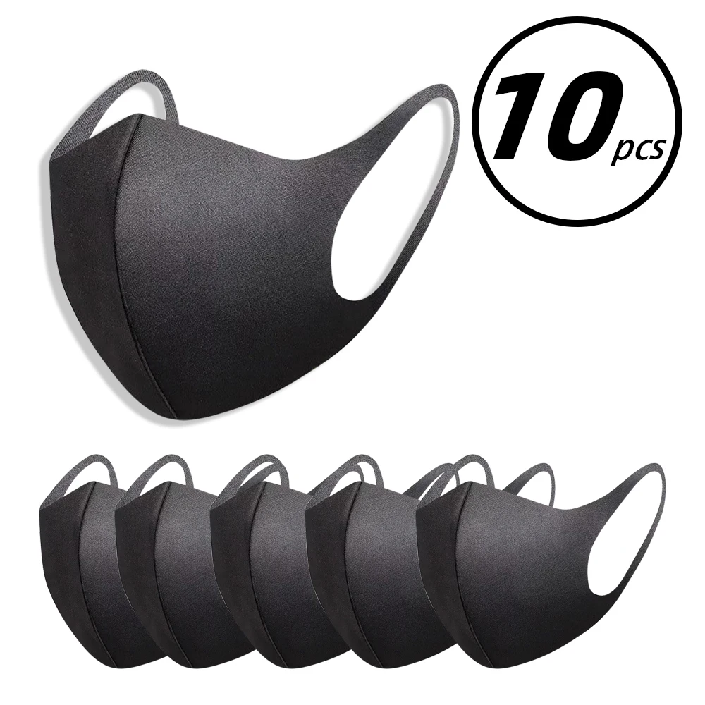 Mascarilla facial de algodón lavable para adultos y mujeres, máscara antipolvo, color negro, 10/20/50/100/200/300 Uds.