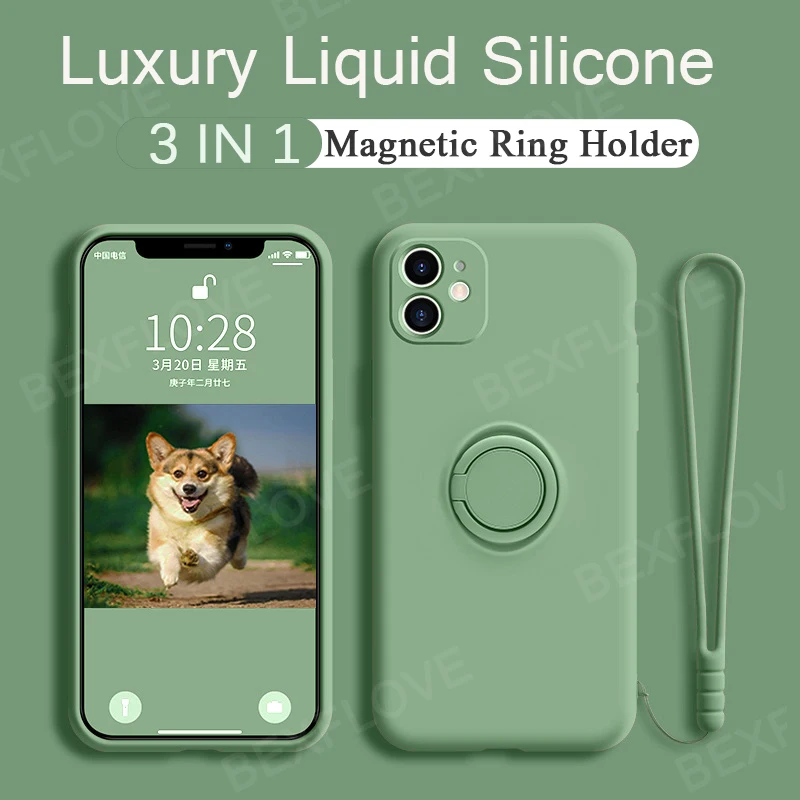 Liquid Silicone Phone Case for IPhone 11 Pro XS Max Case Magnetic Holder Cover for IPhone XR X 6 6s 7 8 Plus SE 2 2020 With Ring Liquid Silicone Phone Case for IPhone 11 Pro XS Max Case Magnetic Holder Cover for IPhone XR X 6 6s 7 8 Plus SE 2 2020 With Ring