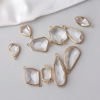 

10 Pcs Copper Drop Irregular Polygonal Transparent Crystal Earrings Setting Accessories For DIY Fashion Earrings Making Jewelry