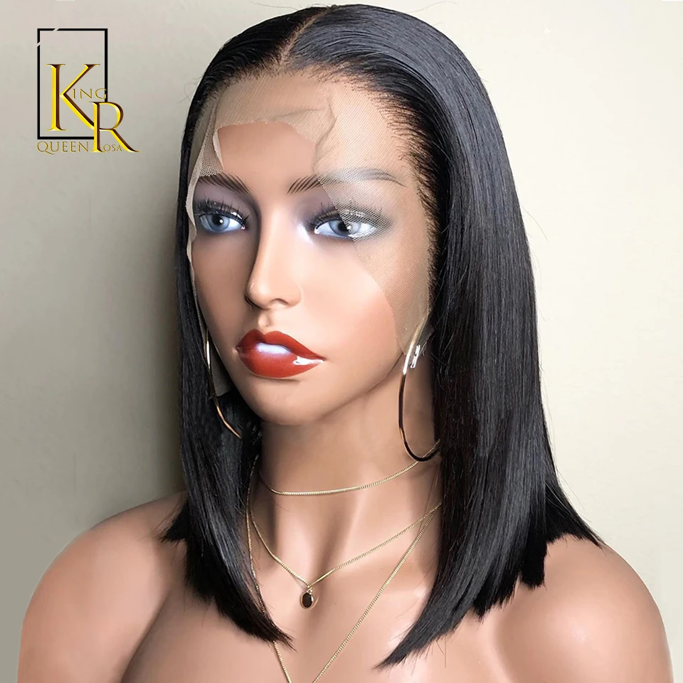 Короткий боб парик бразильские волосы remy прямые 13x4Lace передние человеческие волосы Парики 130 Плотность натуральный цвет кружевной парик King Rosa queen