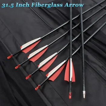 

12Pcs 31.5 Inch Archery Fiberglass Arrows 500 Spine ID 6.2mm with Red White Feathers use for 50-lbs Bow and arrows for adults