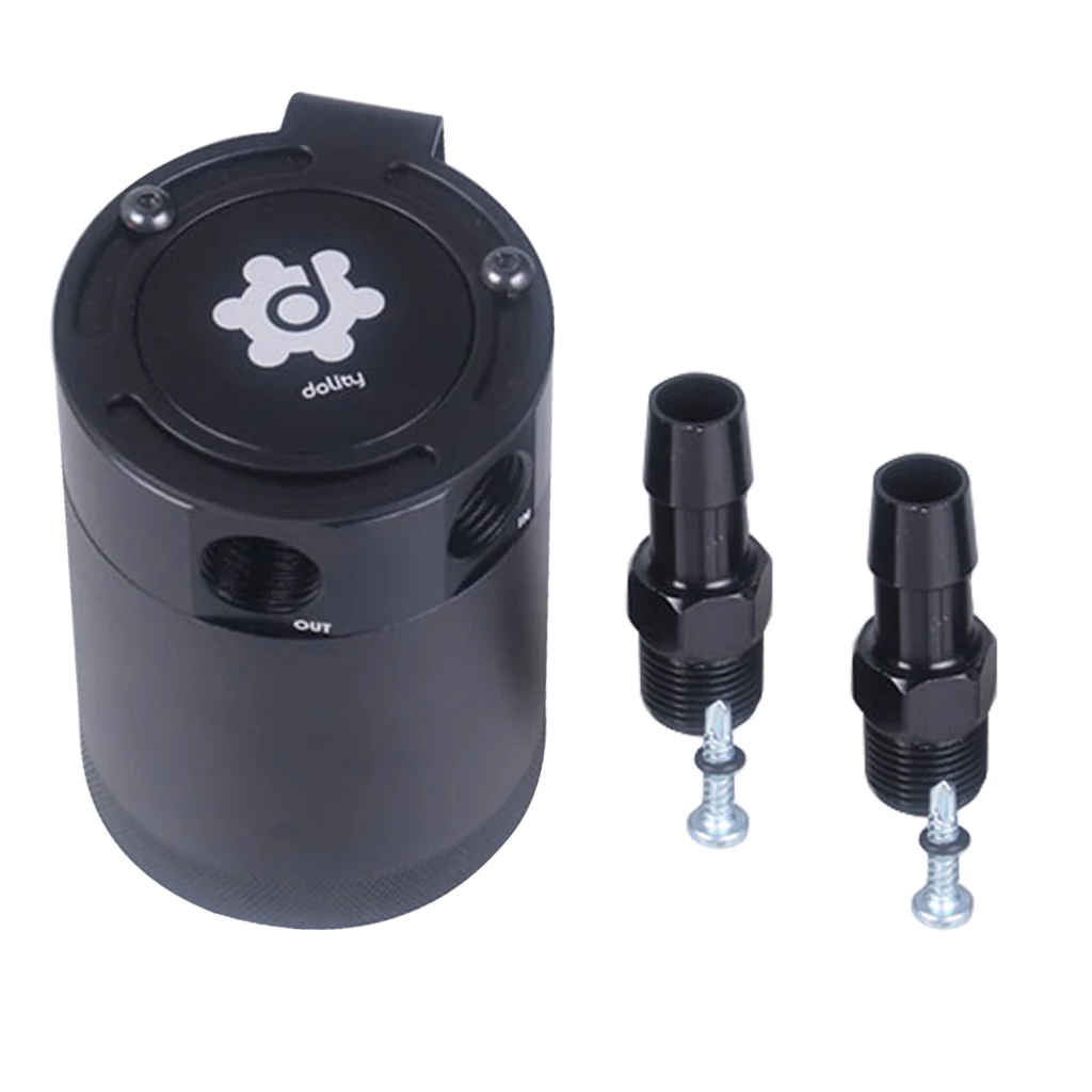 4.72'' Universal Compact Baffled 2-Port Oil Catch Can Tank Air-Oil Separator Black