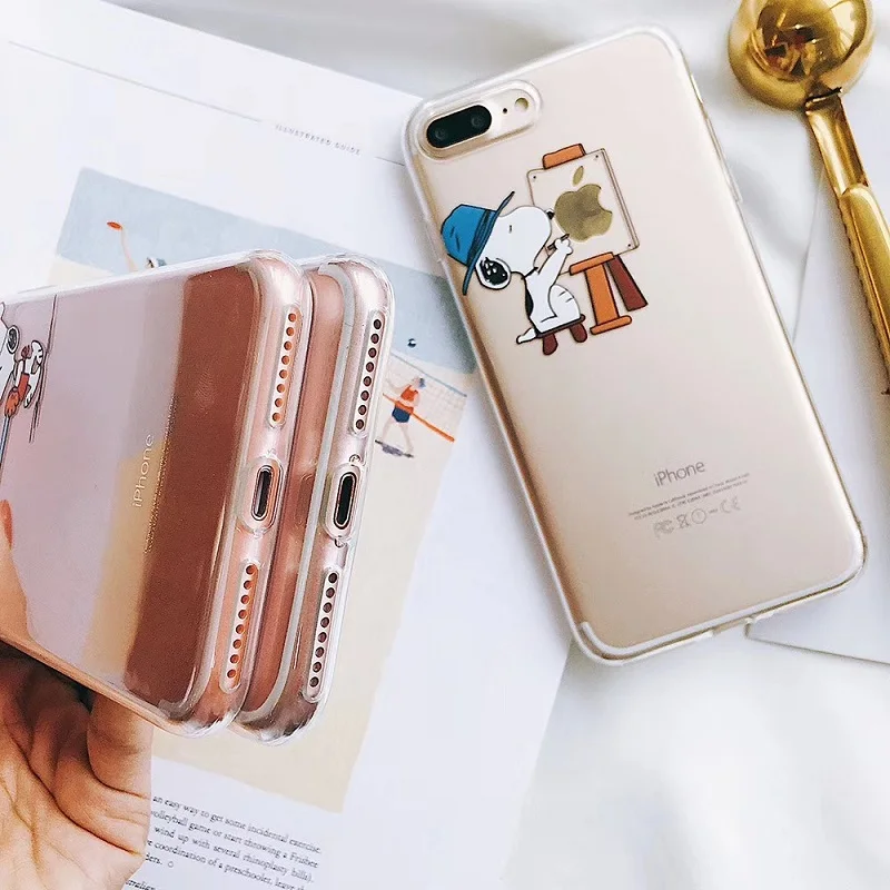 

Creative puppy mobile phone case transparent ultra-thin cartoon protective cover for iphone 8plus 7 Plus 6 s 6s Plus X XR XS max