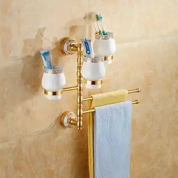 

New Aluminum Gold Bathroom Accessories Towel Bars Bathroom Cups Rack Rail Hanger Shelf Toothbrush Holder With Cup