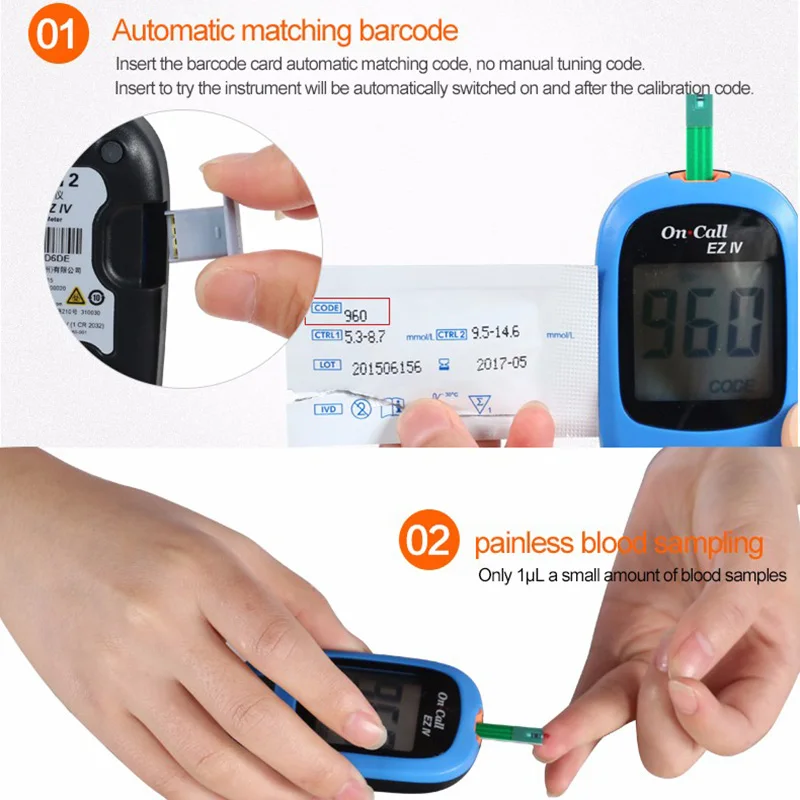 On Call EZ IV Blood Glucose Medical Meter Kit with Test Strips & Lancets Needles Blood Sugar Test Monitor Device for Diabetes