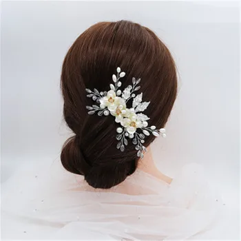 

FIAZIA Flower Bead Bride Hair Comb Ornaments Women' Wedding Jewelry Accessories Handmade Bridal Combs Bride Pearls Headpieces