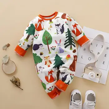 

bunvel Toddler Kids Baby Girls Boys Rompers Cartoon Animal Rabbit Fox Pattern Jumpsuit Jumpers Autumn Winter Outfits Clothes