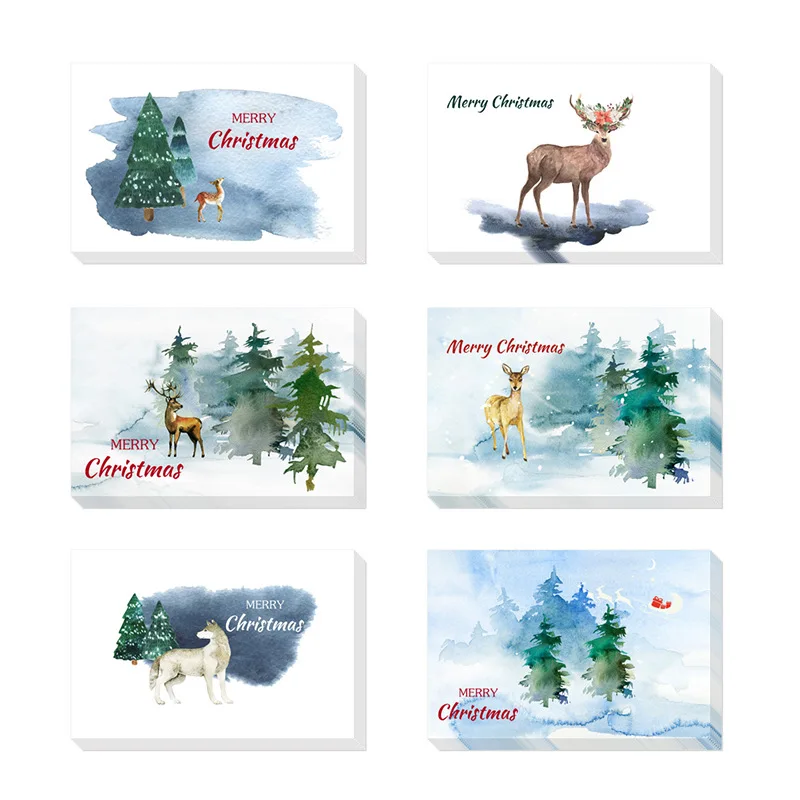 

48pcs/lot Forest Elk Diamond Painting Merry Christmas Card with Envelope Set Xmas New Year Party Invitation Greeting Cards