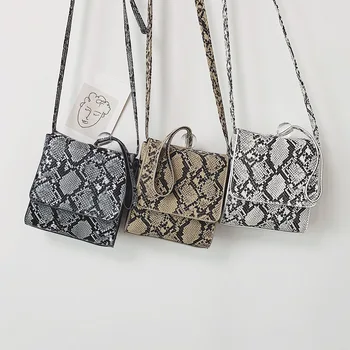 

Retro Serpentine Chain Square Crossbody Bags for Women Handbag Print PU Leather Top-handle Shoulder Bag Female Messenger Bag