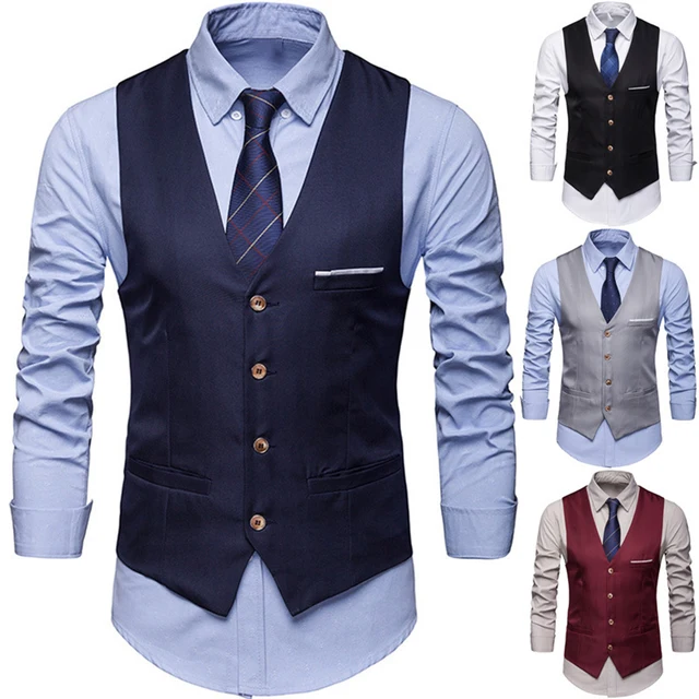 2020 New Men's Classic Formal Business Plus Size Men Solid Color Suit Vest Single Breasted Business Waistcoat Waistcoat 5