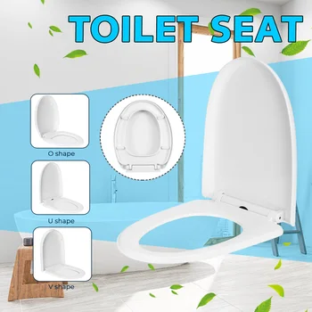 

Thicken Universal Toilet Seat Lid Cover Set Replacement Slow-Close White Household 3Types Antibacterial Square Round