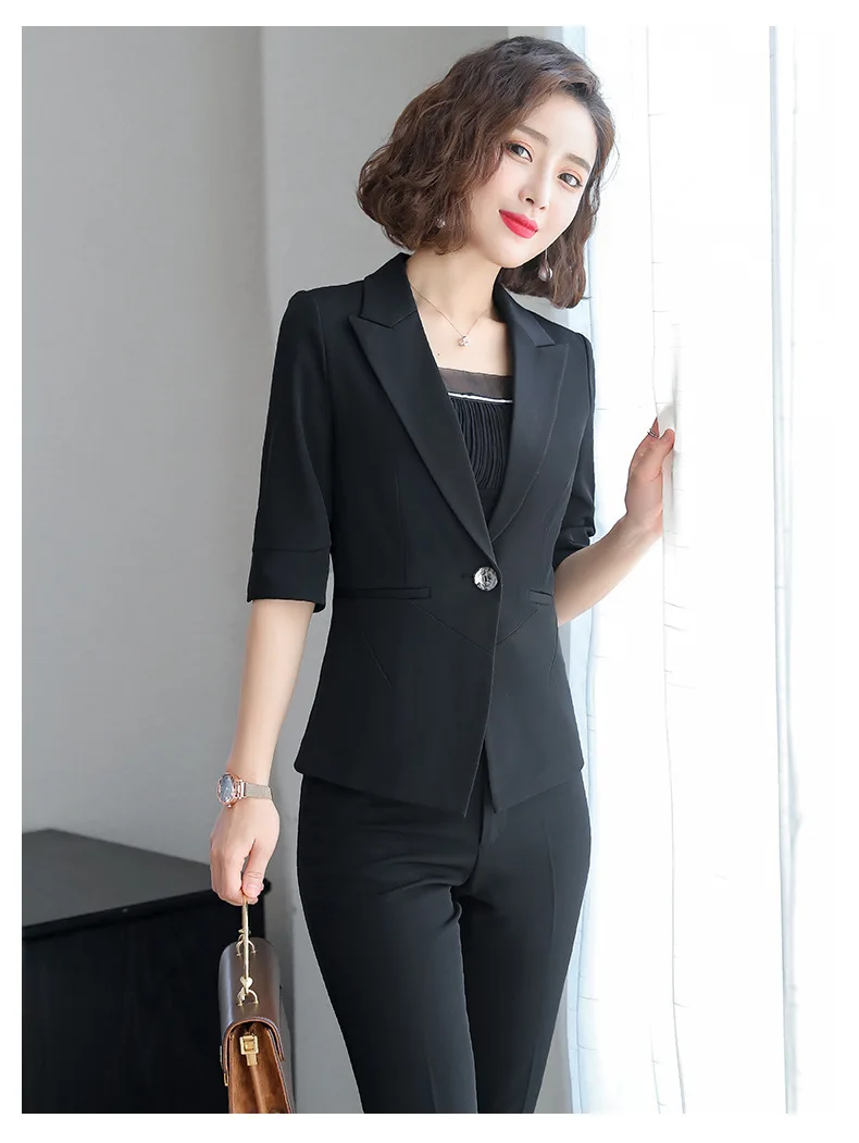 black pant suits Костюм с юбкой для офиса, Женский костюм для офиса, костюм для леди, костюм из двух частей, пиджак и юбка, костюмы, костюмы, одежда для работы - Цвет: black pant suits