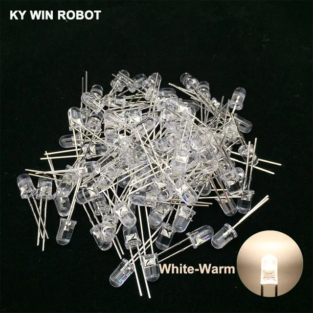 100pcs 5mm LED Diode 5 mm Assorted Kit White Green Red Blue Yellow Orange Pink Purple Warm white DIY Light Emitting Diode 100pcs White-Wram