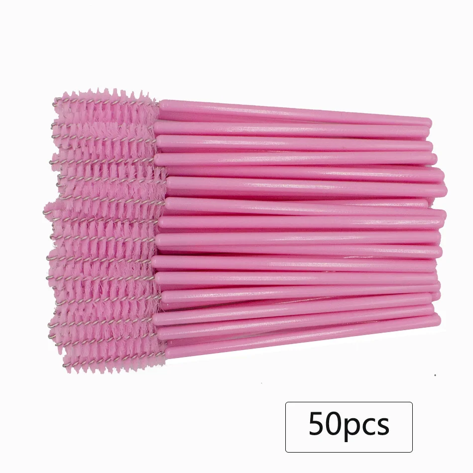 50/100 шт. ресницы для наращивания ресниц щеточки Одноразовые Тушь для ресниц палочки Аппликаторы мини щетка для ресниц ресницы инструмент для макияжа - Color: 50Pcs Pink2